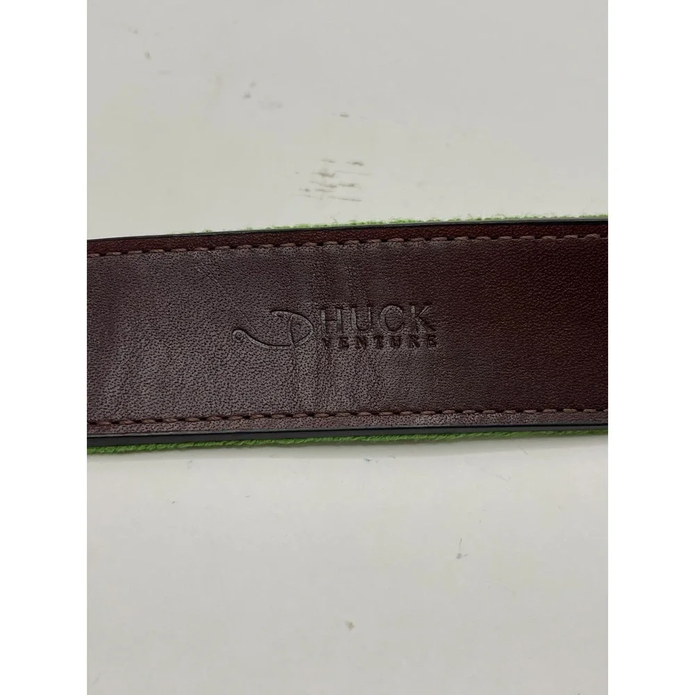 Huck Ventures Men's Golfing‎ Needlepoint Belt 40 Green Hand-stitched Leather